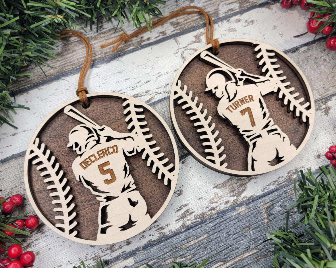 Personalized Baseball Ornament - Natural Wood