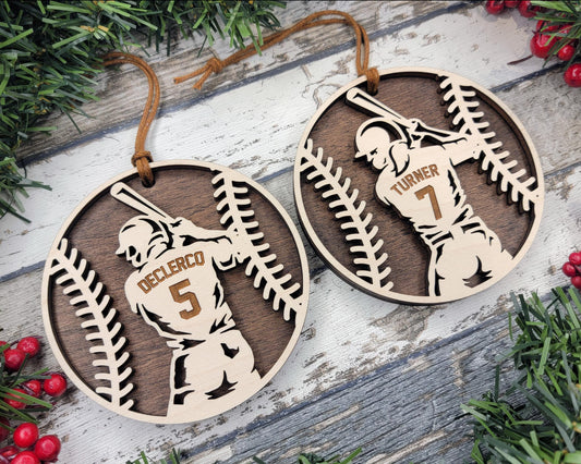 Personalized Baseball Ornament - Natural Wood