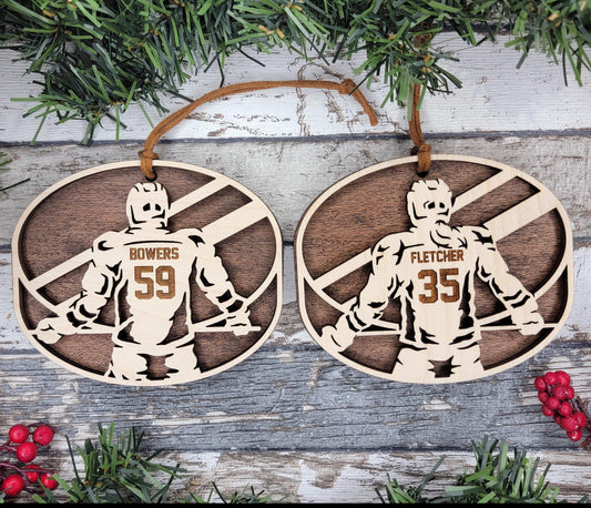 Personalized Hockey Ornament - Natural Wood