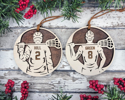 Personalized Lacrosse Ornament - Natural Wood