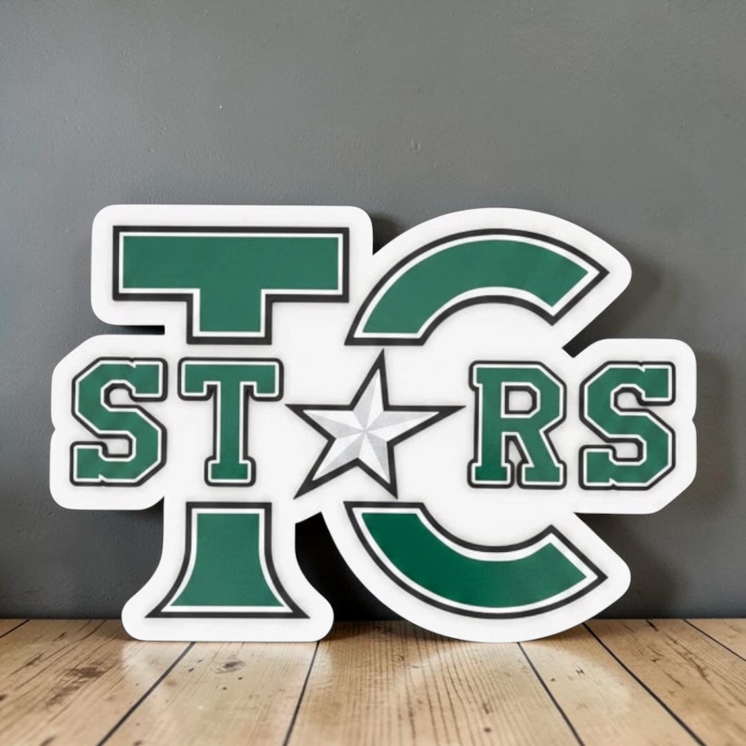 The Friendly Canadian Wooden TC Stars Sign Logo